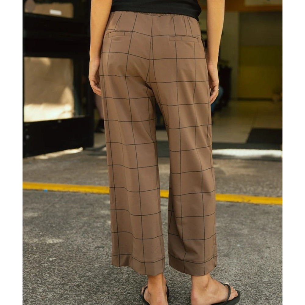 Albion Jetset Crop Pants Size XXL Brown Windowpane Wide Leg Elastic Drawstring - Picture 2 of 11